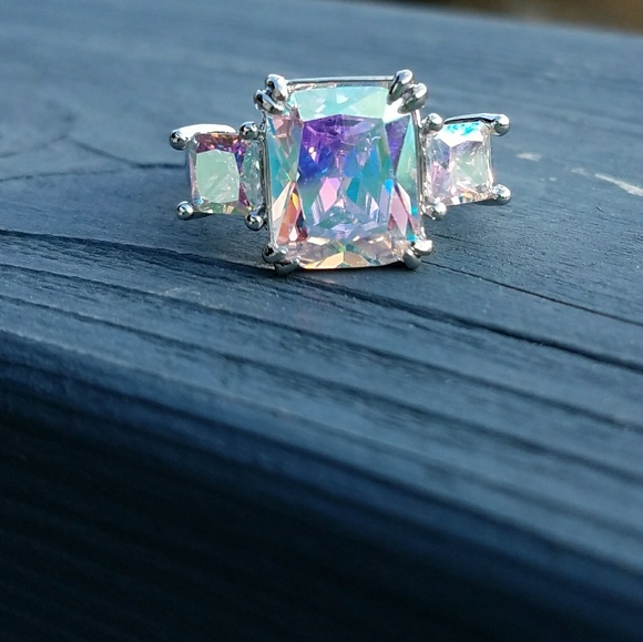 aurora borealis sterling plated ring, rainbow ring - Picture 3 of 6